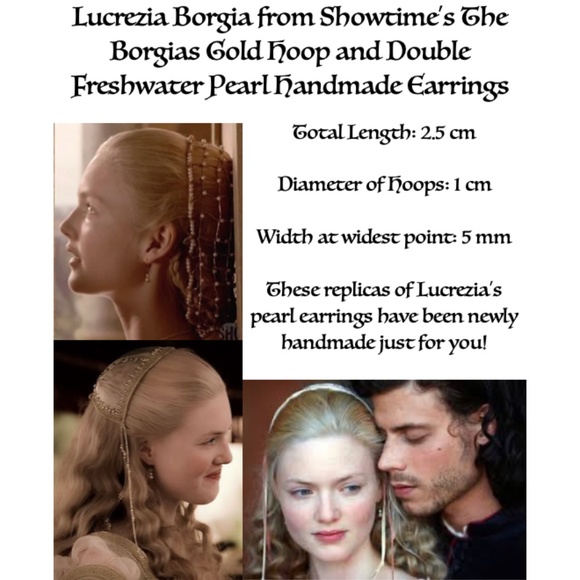 Lucrezia Borgia Double Natural Pearl Gold Renaissance Earrings Handmade Replicas - Picture 13 of 14